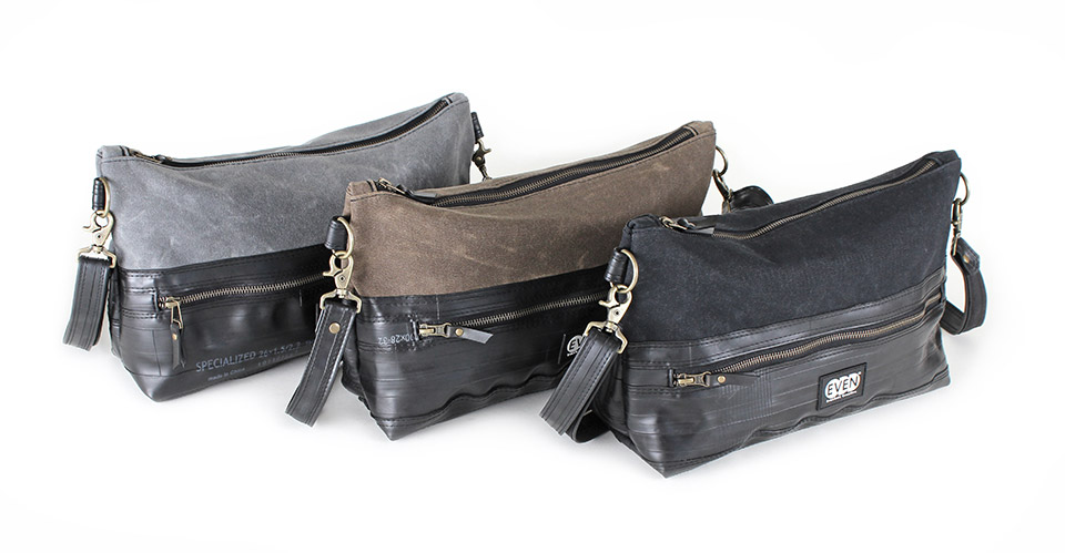 delphine bag in tan grey black waxed canvas