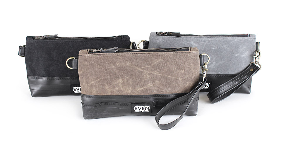 crossbody clutch in black tan or grey waxed canvas