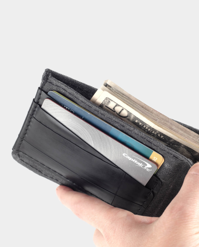 waxed canvas and inner tube bi fold wallet