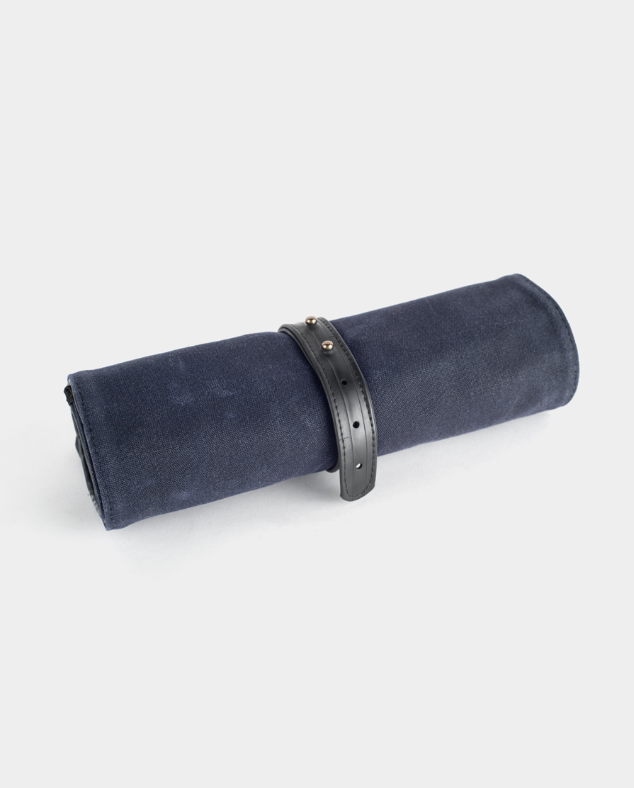 navy blue waxed canvas tool roll