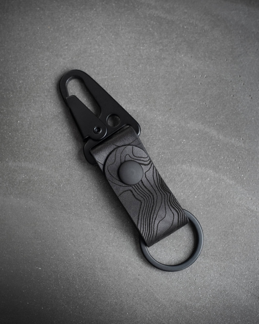 Topographic leather keychain in black