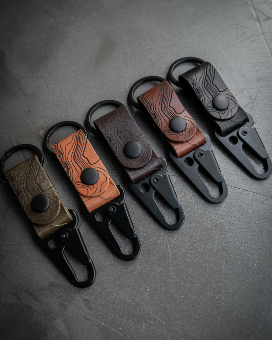 topographic engraved-keychain leather