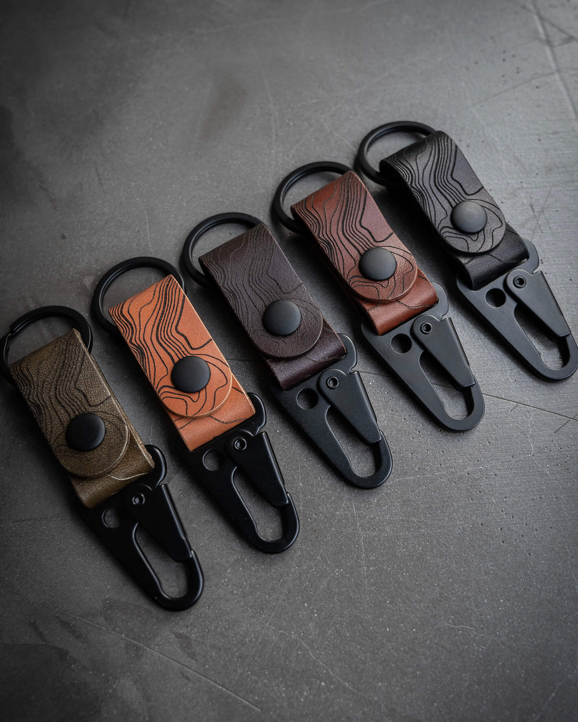 Leather Keychain - Topographic Engraved Design - EvenOdd