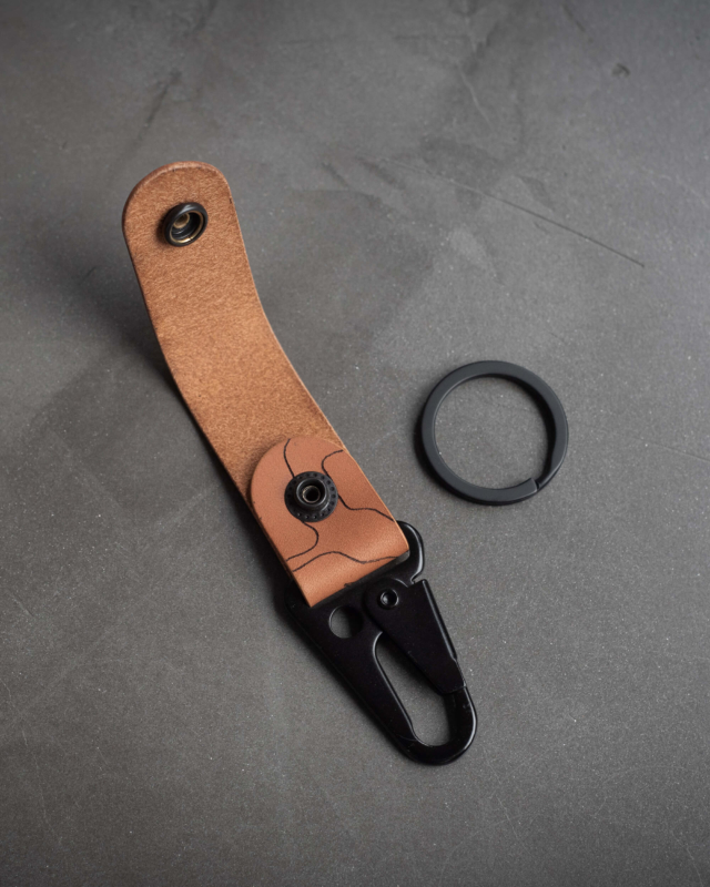 Topographic leather keychain open