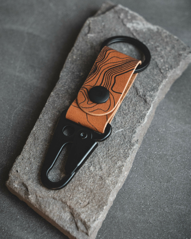 Topographic Map Design keychain in tan leather