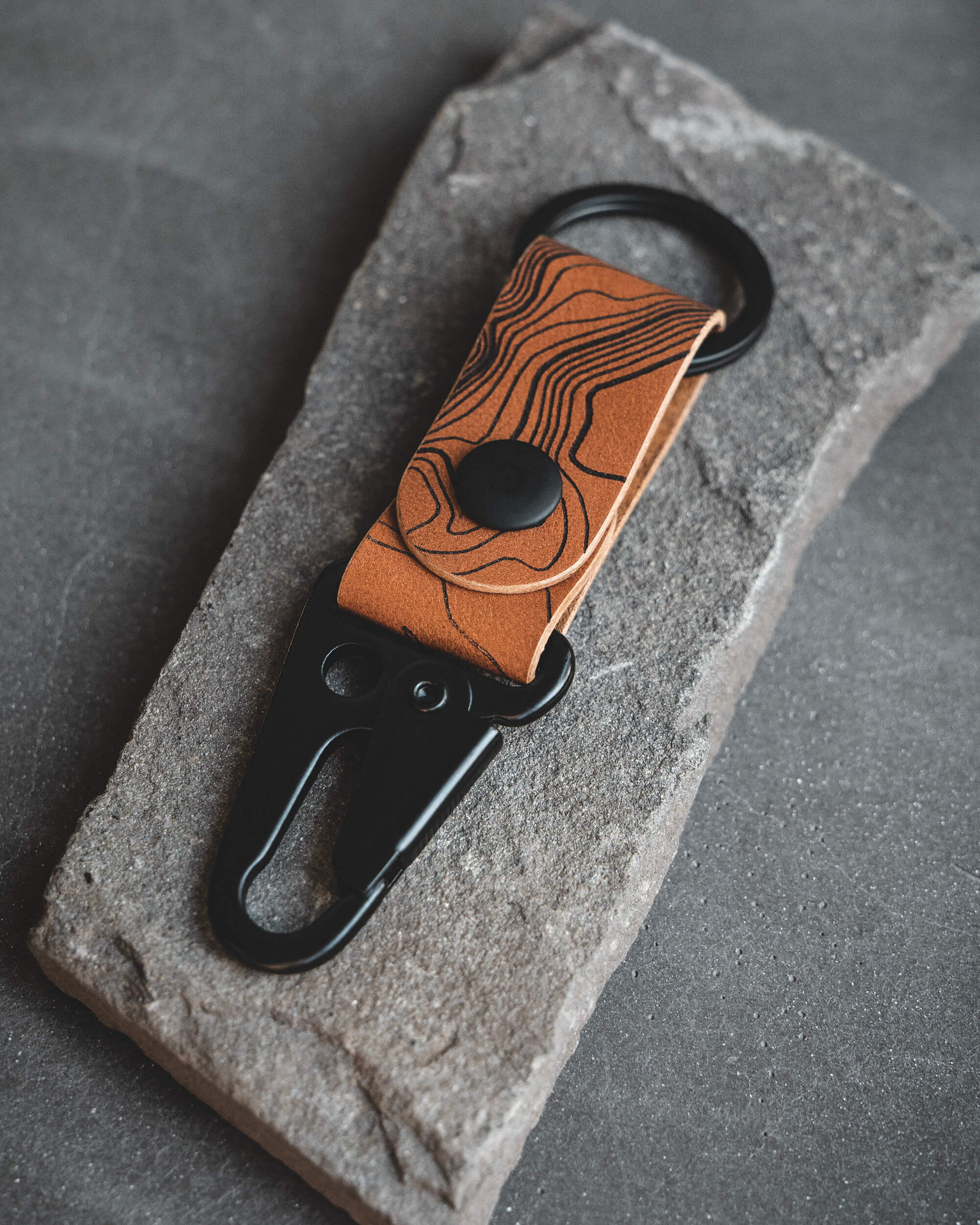 Leather Keychain - Topographic Engraved Design