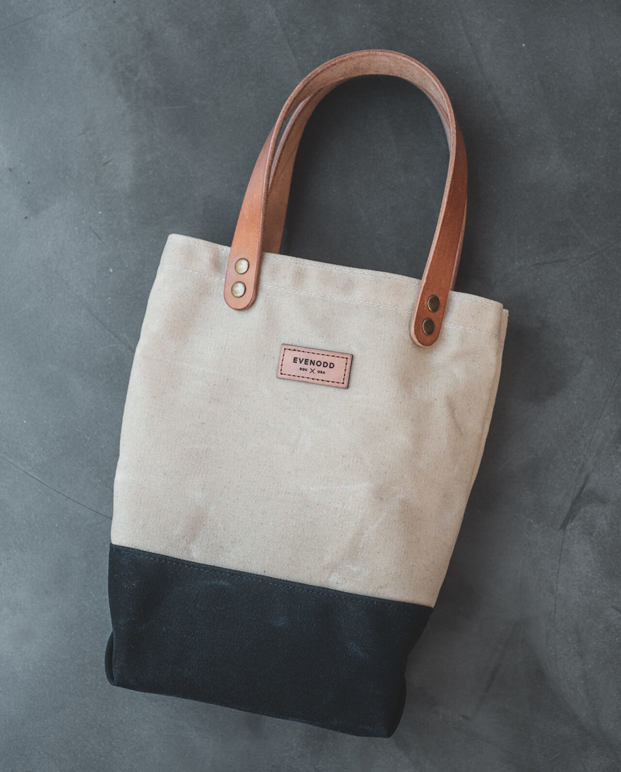 Colorblock Wine Tote: Waxed Canvas and Leather