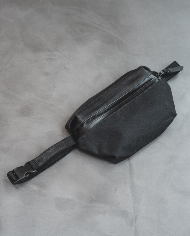 inner tube and waxed canvas fanny pack