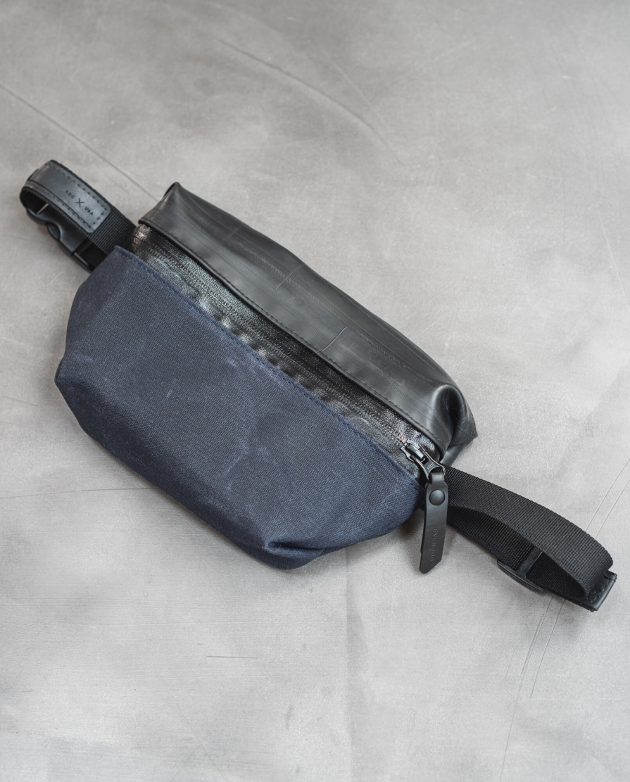 inner tube and waxed canvas fanny pack