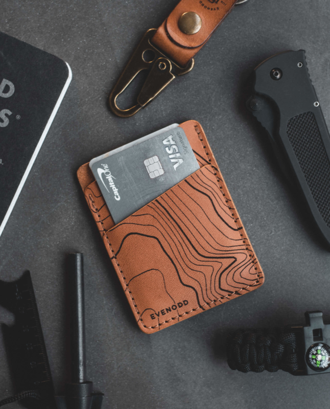 Leather Vertical Slim Card Wallet Topographic