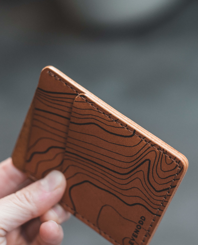 Leather Vertical Slim Card Wallet Topographic