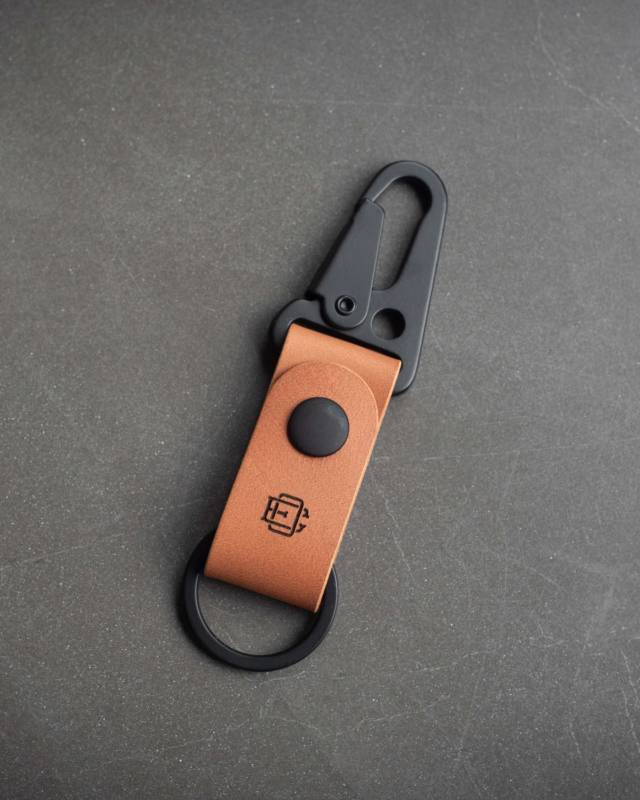 leather keychain in tan