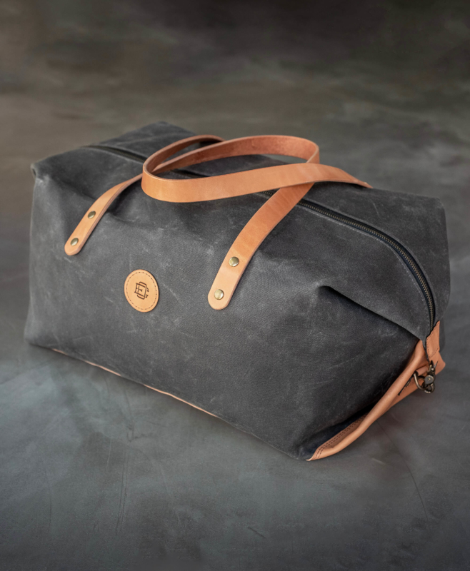 Waxed Canvas and Leather Weekender Duffle Bag