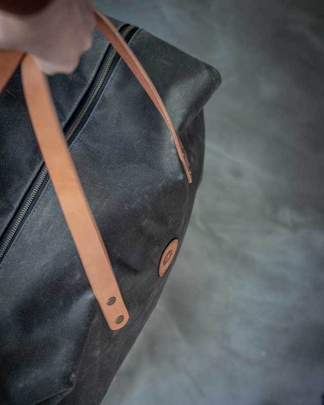 Waxed Canvas and Leather Weekender Duffle Bag