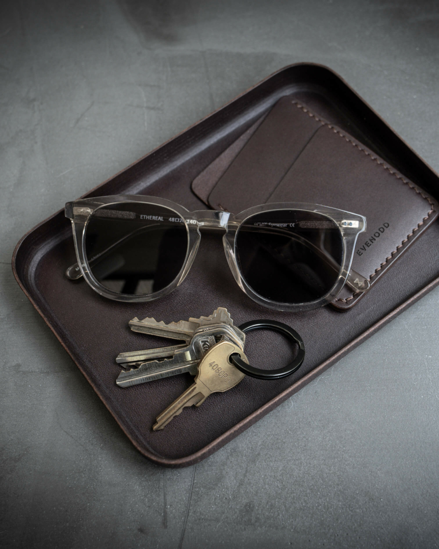 brown leather valet tray