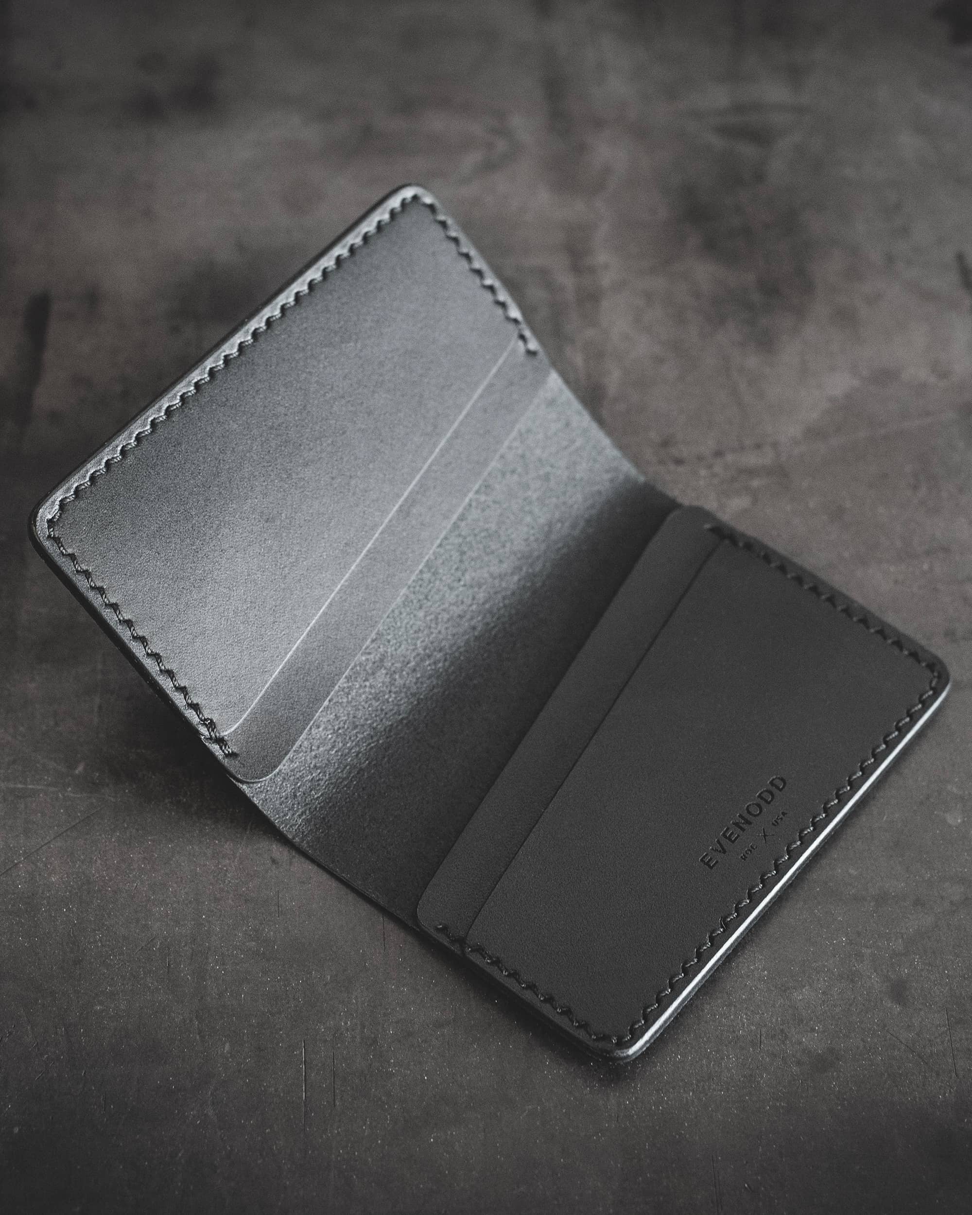 Leather Bi-fold Card Wallet - Black