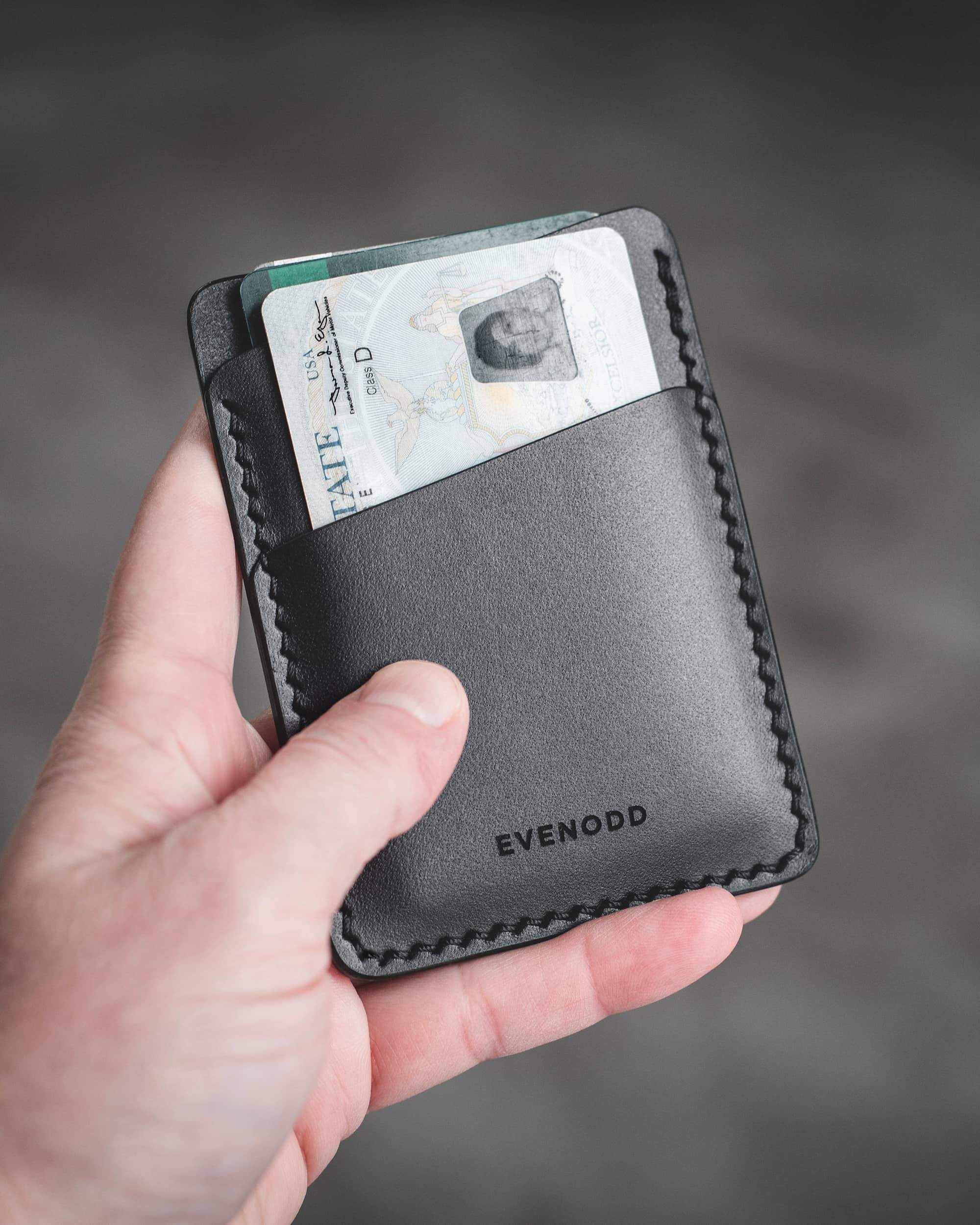 Leather Bi-fold Card Wallet - Black - EvenOdd