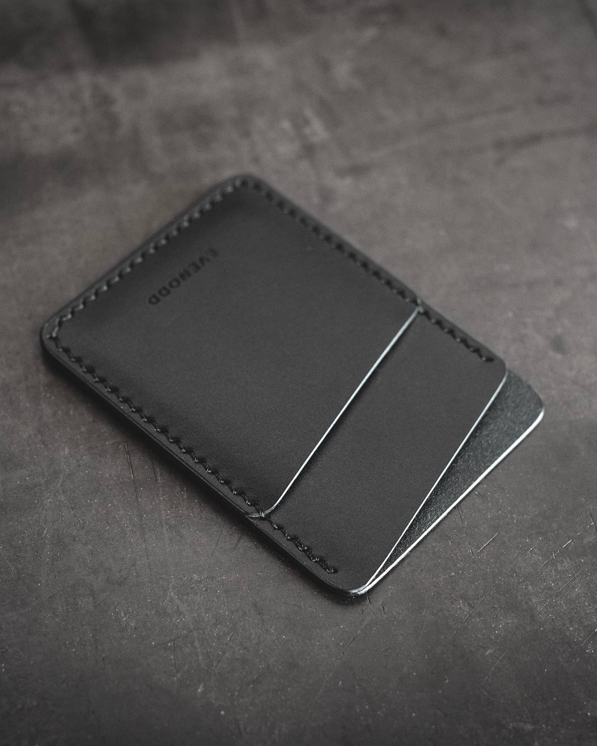 Leather Bi-fold Card Wallet - Black - EvenOdd