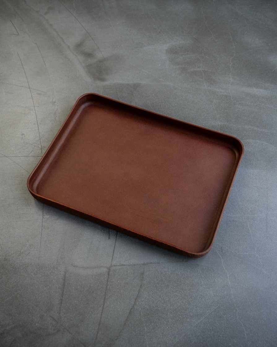 Brown leather valet tray