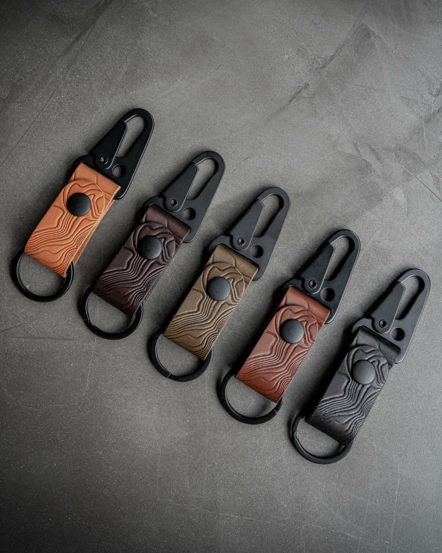 Leather Keychains with Topographic Debossed Map Pattern