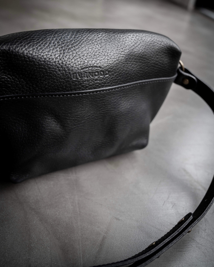 Black Leather Waist Pack / Sling Bag