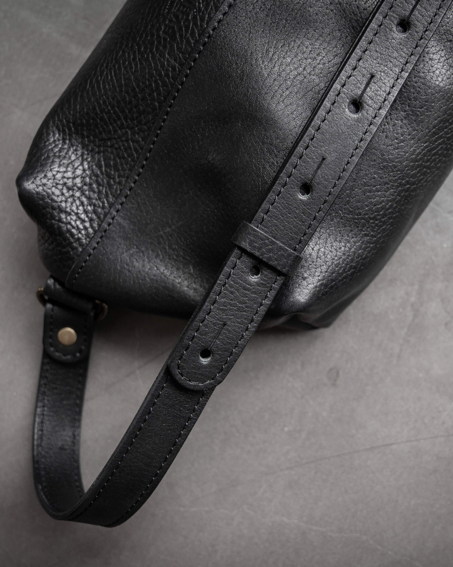 Black Leather Waist Pack / Sling Bag