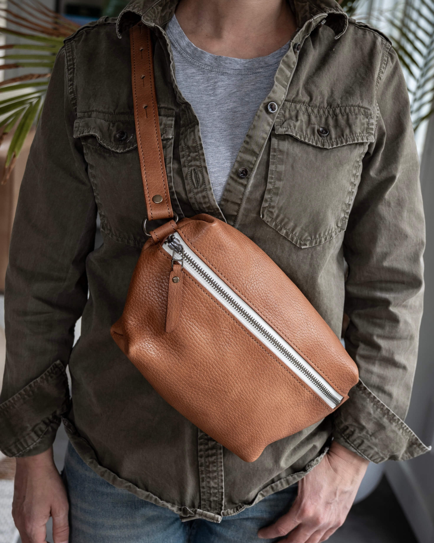Brown Leather Waist Pack / Sling Bag