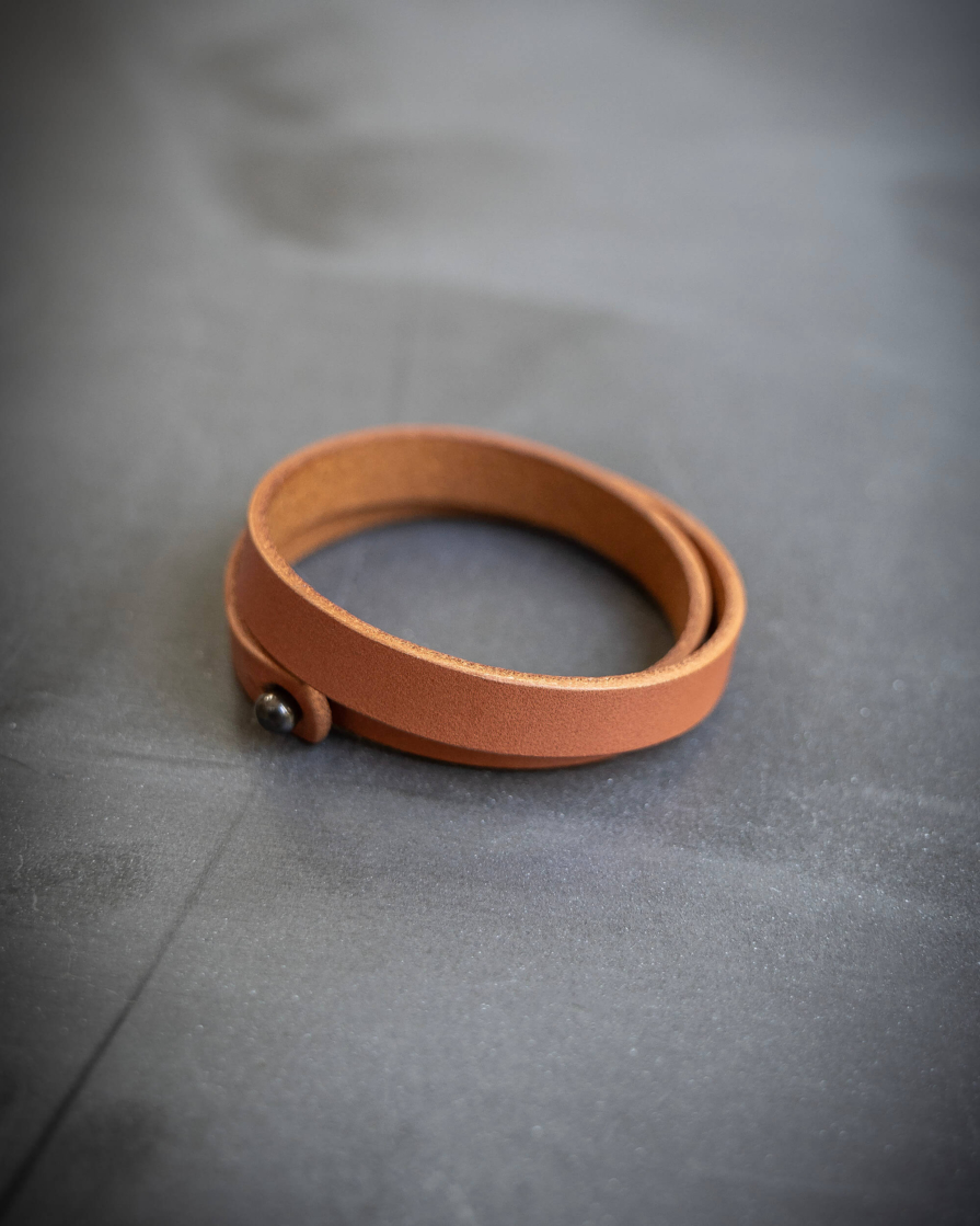 Leather double wrap wrist cuff in tan
